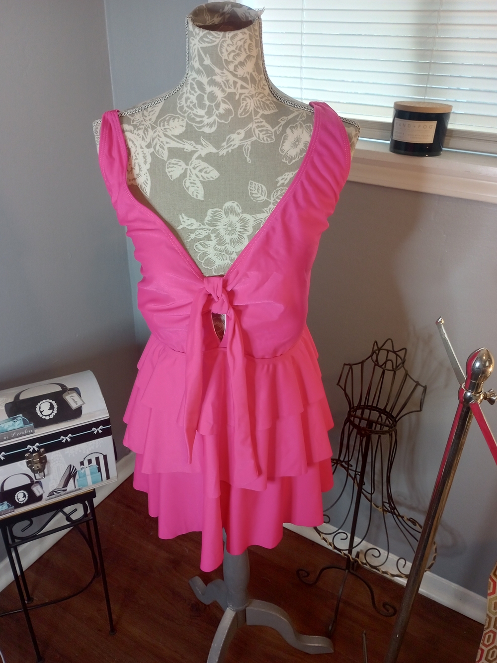 Women's Pink Tiered Tie-Front Sleeveless Swimsuit Top Kohl's